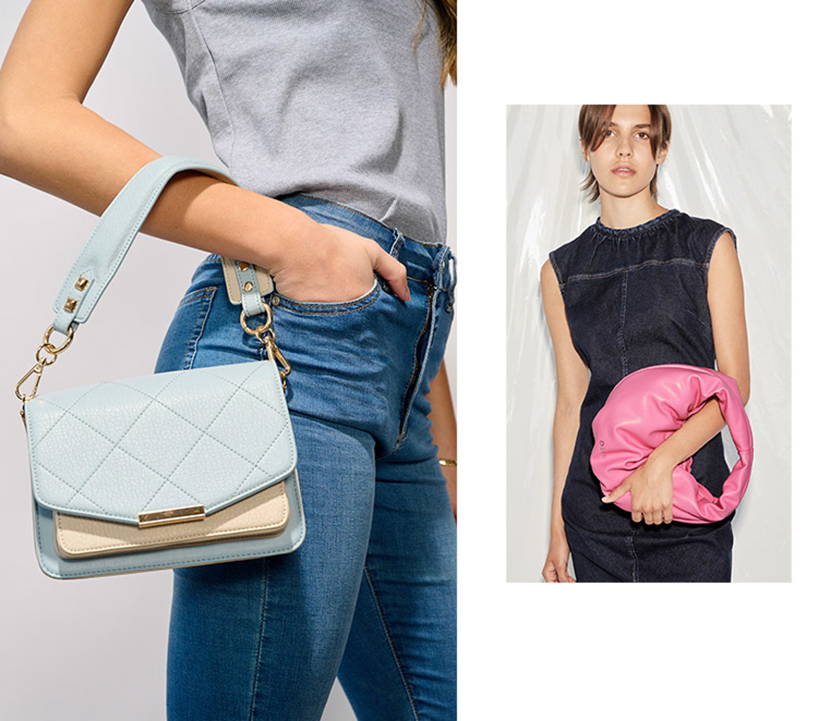 Festtasker i rosa og blå. Bliv inspireret i NEYEs guide til sæsonens festtasker.